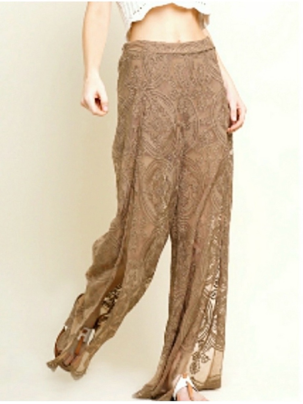 Last One! Boho Crochet Wide-Leg Pants in Brown